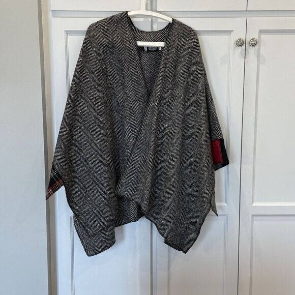 Vintage Chameleon Herringbone Patchwork Wool Cape Poncho One Size - Picture 2 of 5